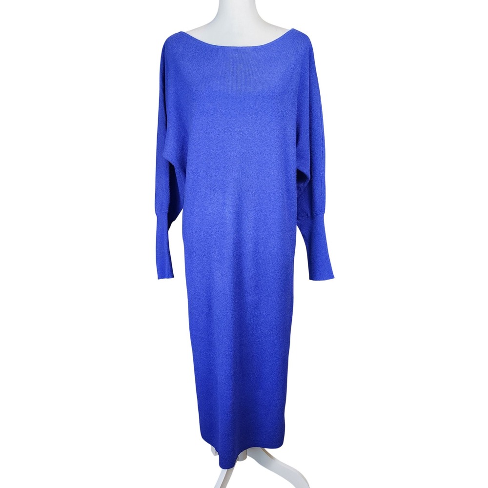 Intempo Midi Dress Womens Large Royal Blue Knit Sweater Stretch Office Casual